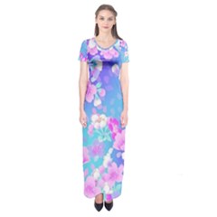 Colorful Pastel  Flowers Short Sleeve Maxi Dress by Brittlevirginclothing