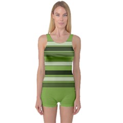 Greenery Stripes Pattern Horizontal Stripe Shades Of Spring Green One Piece Boyleg Swimsuit by yoursparklingshop