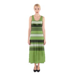 Greenery Stripes Pattern Horizontal Stripe Shades Of Spring Green Sleeveless Maxi Dress by yoursparklingshop