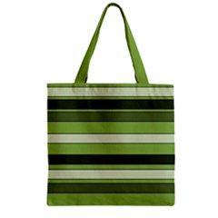 Greenery Stripes Pattern Horizontal Stripe Shades Of Spring Green Zipper Grocery Tote Bag