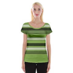 Greenery Stripes Pattern Horizontal Stripe Shades Of Spring Green Women s Cap Sleeve Top by yoursparklingshop