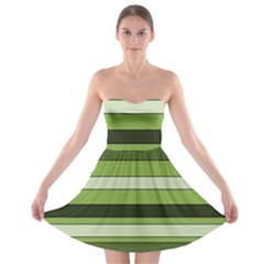 Greenery Stripes Pattern Horizontal Stripe Shades Of Spring Green Strapless Bra Top Dress by yoursparklingshop