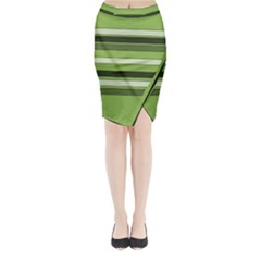 Greenery Stripes Pattern Horizontal Stripe Shades Of Spring Green Midi Wrap Pencil Skirt