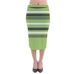 Greenery Stripes Pattern Horizontal Stripe Shades Of Spring Green Velvet Midi Pencil Skirt by yoursparklingshop