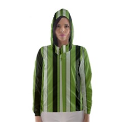 Greenery Stripes Pattern 8000 Vertical Stripe Shades Of Spring Green Color Hooded Wind Breaker (women) by yoursparklingshop