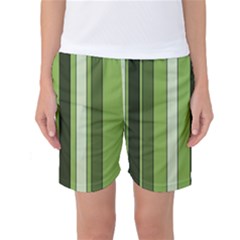 Greenery Stripes Pattern 8000 Vertical Stripe Shades Of Spring Green Color Women s Basketball Shorts by yoursparklingshop