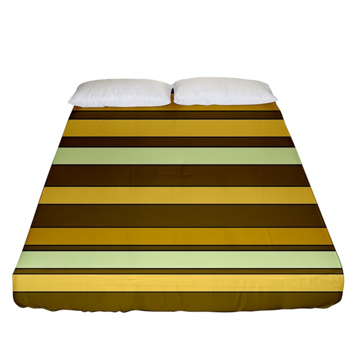 Elegant Shades of Primrose Yellow Brown Orange Stripes Pattern Fitted Sheet (Queen Size)