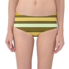 Elegant Shades Of Primrose Yellow Brown Orange Stripes Pattern Mid-waist Bikini Bottoms by yoursparklingshop