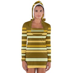 Elegant Shades Of Primrose Yellow Brown Orange Stripes Pattern Women s Long Sleeve Hooded T-shirt by yoursparklingshop