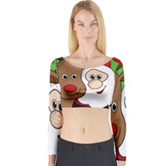 Rudolph And Santa Selfie Long Sleeve Crop Top by Valentinaart