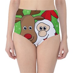 Rudolph And Santa Selfie High-waist Bikini Bottoms by Valentinaart