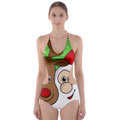 Rudolph And Santa Selfie Cut-out One Piece Swimsuit by Valentinaart