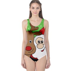 Rudolph And Santa Selfie One Piece Swimsuit by Valentinaart