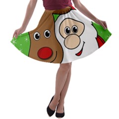 Rudolph And Santa Selfie A-line Skater Skirt by Valentinaart