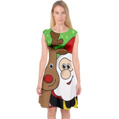 Rudolph And Santa Selfie Capsleeve Midi Dress by Valentinaart