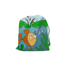 Fish And Worm Drawstring Pouches (medium)  by Valentinaart