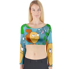 Fish And Worm Long Sleeve Crop Top by Valentinaart