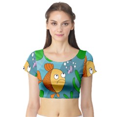 Fish And Worm Short Sleeve Crop Top (tight Fit) by Valentinaart