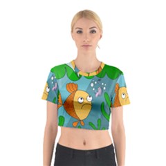 Fish And Worm Cotton Crop Top by Valentinaart