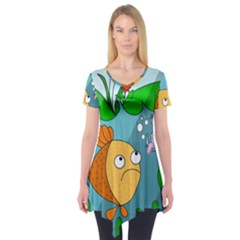 Fish And Worm Short Sleeve Tunic  by Valentinaart