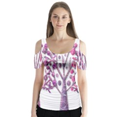 Magical Pink Trees Butterfly Sleeve Cutout Tee 