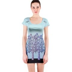 Blue Magical Hill Short Sleeve Bodycon Dress by Valentinaart