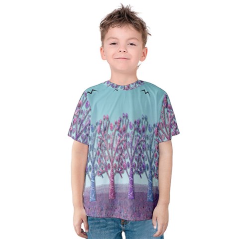 Blue Magical Landscape Kids  Cotton Tee by Valentinaart