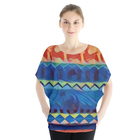 Holmes Christmas Jumper In Crayon Abstract Batwing Chiffon Blouse by DeneWestUK