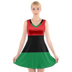 Pan African Unia Flag Colors Red Black Green Horizontal Stripes V-neck Sleeveless Skater Dress by yoursparklingshop