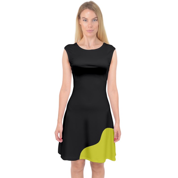 Black and yellow Capsleeve Midi Dress