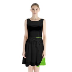 Black And Green Sleeveless Chiffon Waist Tie Dress by Valentinaart