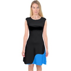 Blue And Black Capsleeve Midi Dress by Valentinaart