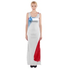 Tricolor Banner Flag France, Blue White Red Watercolor Maxi Thigh Split Dress by picsaspassion