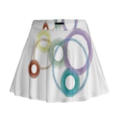 Rainbow Color Circles, Watercolor - Aquarel Painting Mini Flare Skirt