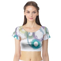 Rainbow Color Circles, Paintbrush Aquarel Short Sleeve Crop Top (tight Fit) by picsaspassion