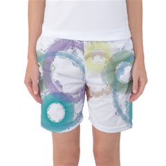 Rainbow Color Circles, Paintbrush Aquarel Women s Basketball Shorts