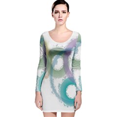 Rainbow Color Circles, Paintbrush Aquarel Long Sleeve Velvet Bodycon Dress by picsaspassion