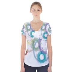 Rainbow Color Circles, Paintbrush Aquarel Short Sleeve Front Detail Top