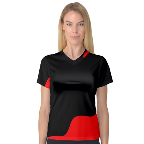 Black And Red Women s V-neck Sport Mesh Tee by Valentinaart