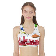 Corals And Fish Sports Bra With Border by Valentinaart