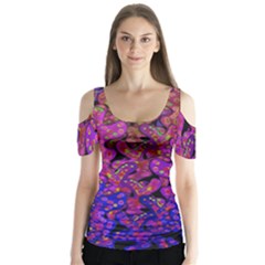 Purple Corals Butterfly Sleeve Cutout Tee 