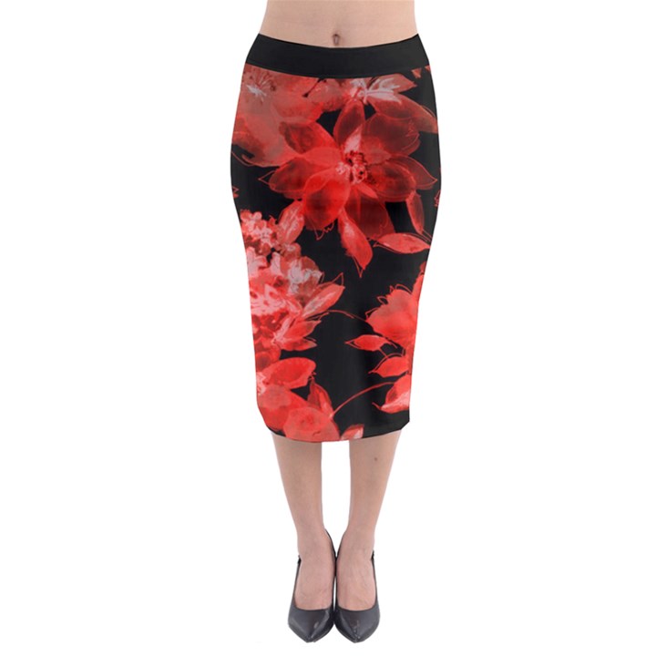 red flower  Midi Pencil Skirt