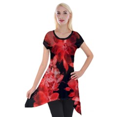 Red Flower  Short Sleeve Side Drop Tunic by Brittlevirginclothing