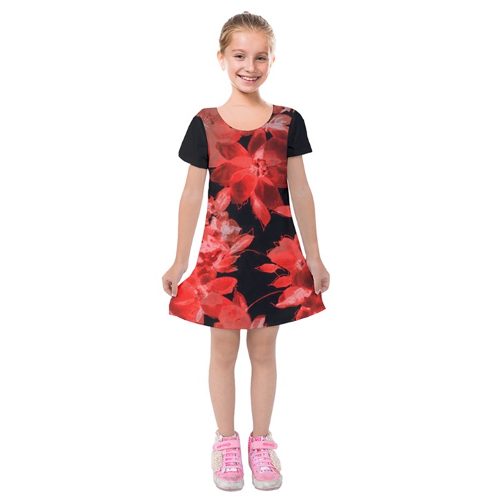 red flower  Kids  Short Sleeve Velvet Dress