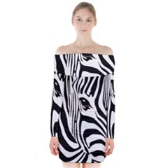 Animal Cute Pattern Art Zebra Long Sleeve Off Shoulder Dress by Amaryn4rt