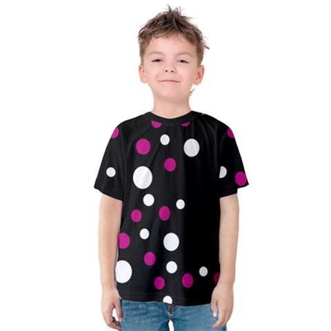 Pink And White Dots Kids  Cotton Tee by Valentinaart