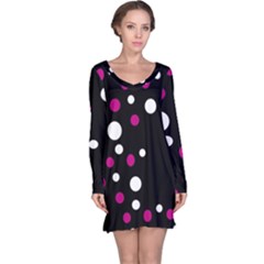 Pink And White Dots Long Sleeve Nightdress by Valentinaart