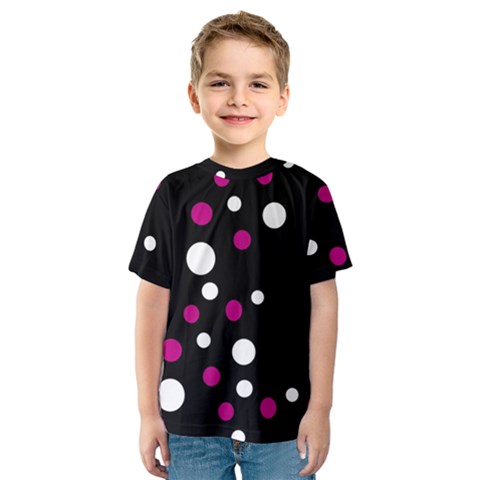 Pink And White Dots Kids  Sport Mesh Tee by Valentinaart