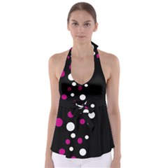 Pink And White Dots Babydoll Tankini Top by Valentinaart