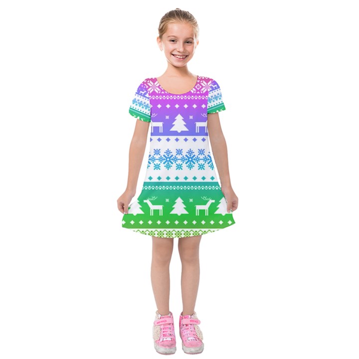 Cute rainbow bohemian Kids  Short Sleeve Velvet Dress